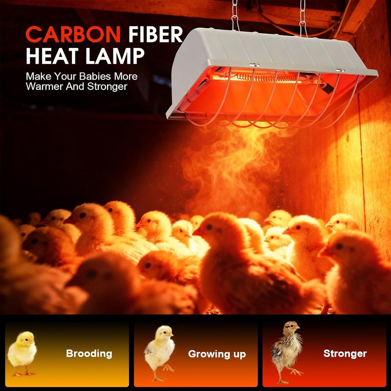 WISMOIER Chicken Coop Heat Lamp Carbon Fiber Tube,Adjustable 2-Level Temperature Brooder Heater Lamps for Chicks,Hanging Chicken Warmer for Livestock Dog Kennel,Cat House,Rectangle 175W/275W - Image 5